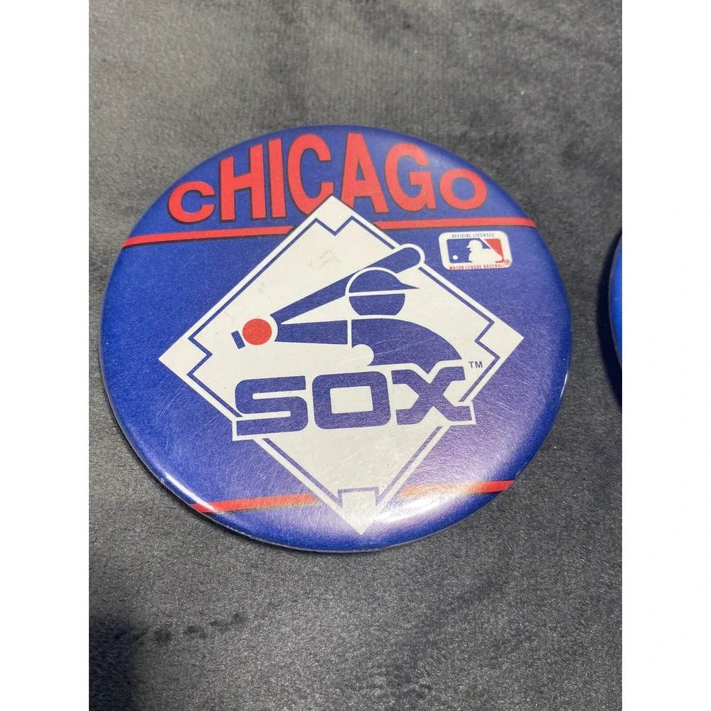 Vintage Chicago‎ Cubs + White Sox Pinback Button Large Baseball 3.5